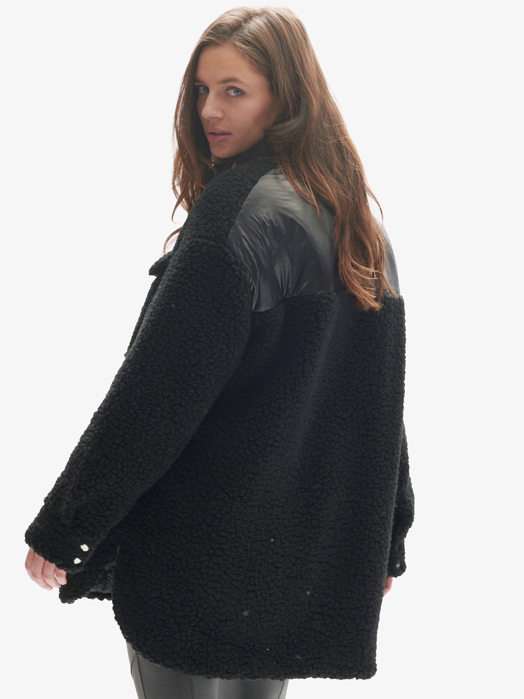 Holden Outerwear Padded Wool Sherpa Shirt Jacket - Black — Holden Outerwear branding close-up