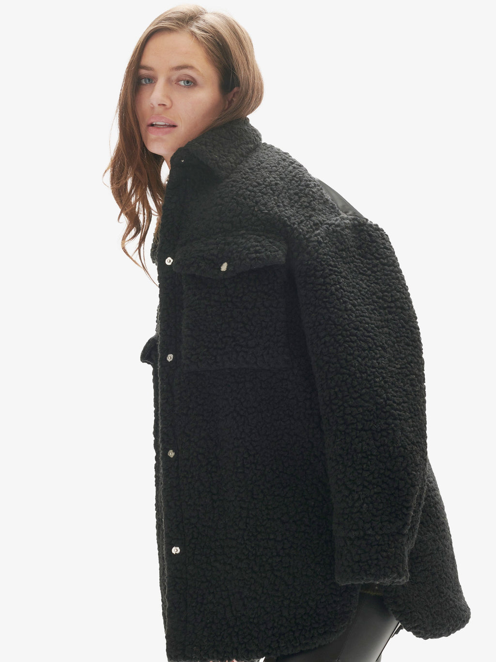 Holden Outerwear Padded Wool Sherpa Shirt Jacket - Black — Black detail