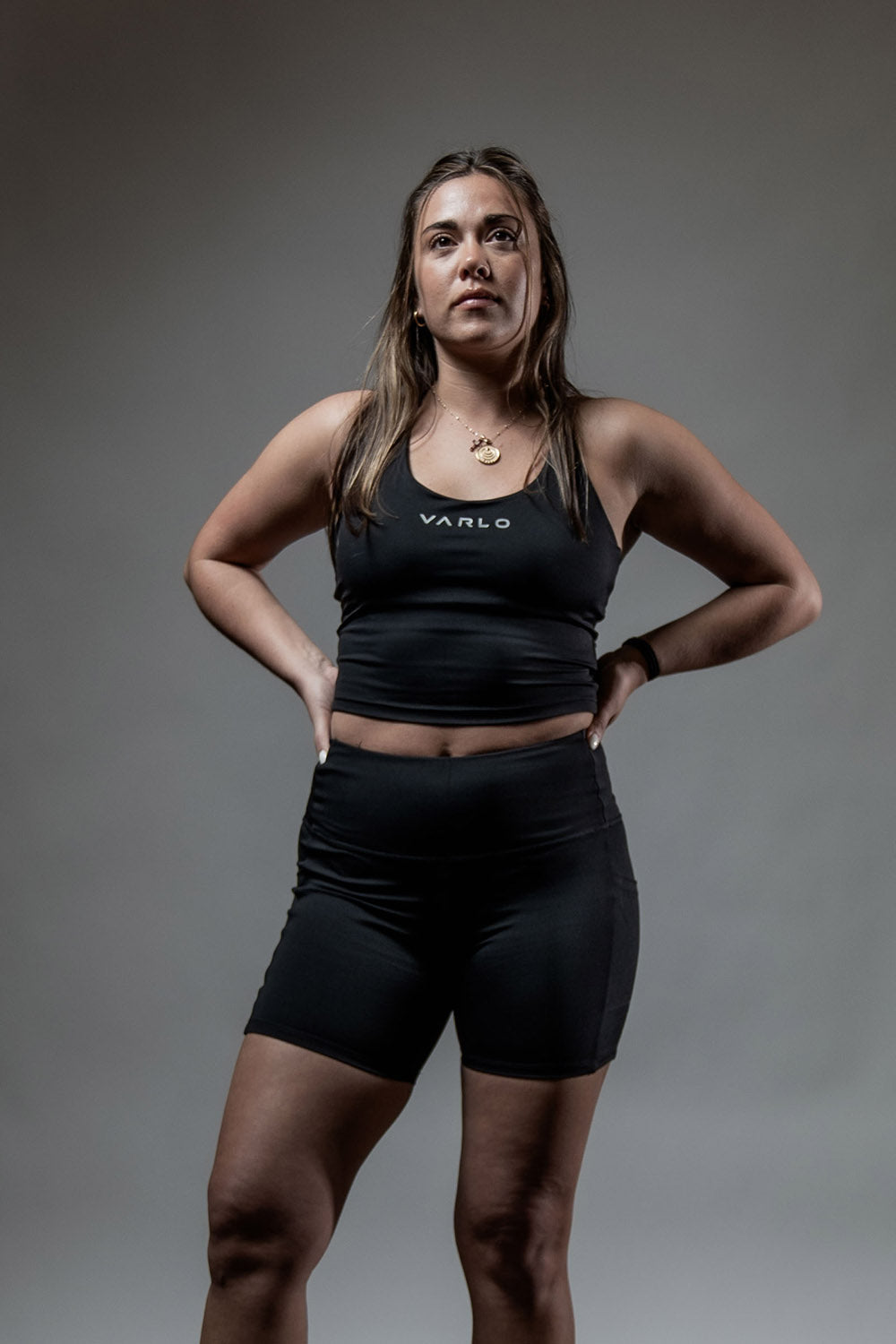 Varlo Women's SOHO Fitness Shorts 5" (Black) — lifestyle worn / used context