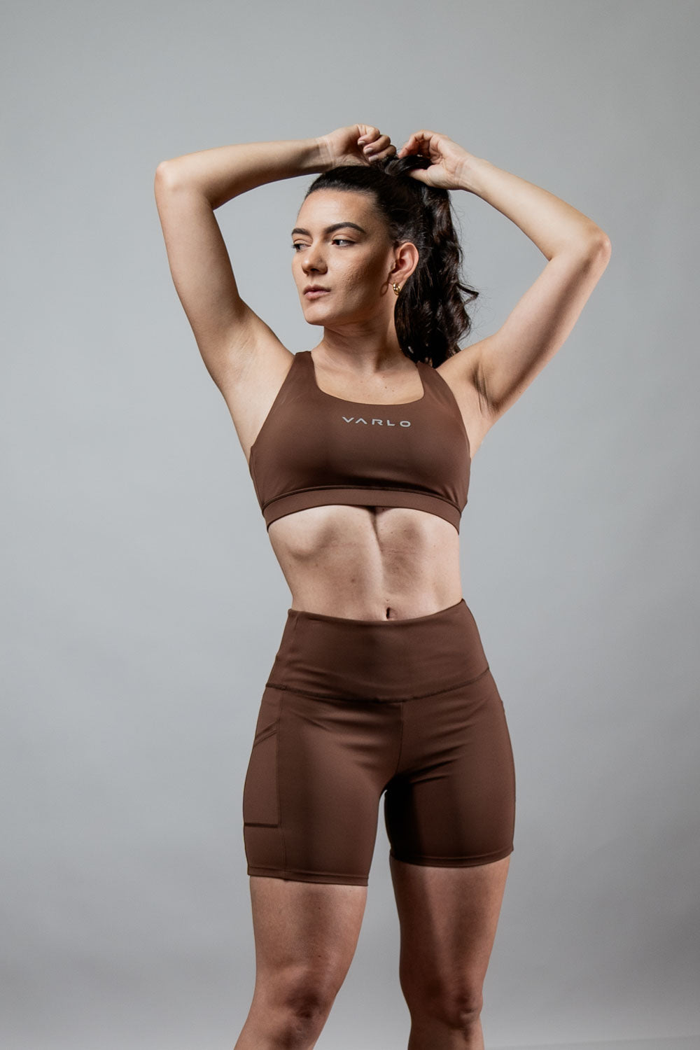 Varlo Women's SOHO Fitness Shorts 5" (City Mocha) — detail shot 6