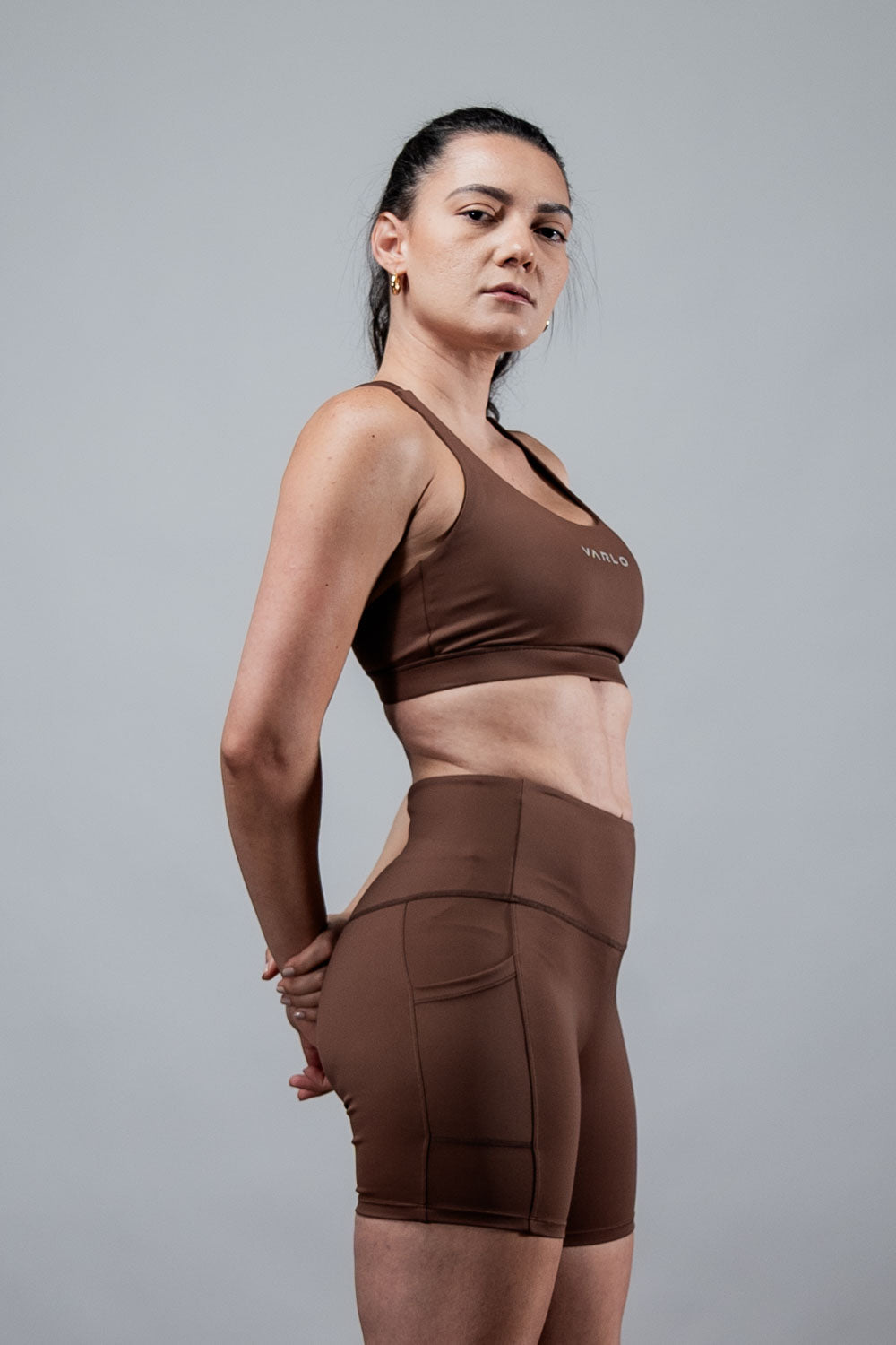 Varlo Women's SOHO Fitness Shorts 5" (City Mocha) — detail shot 8