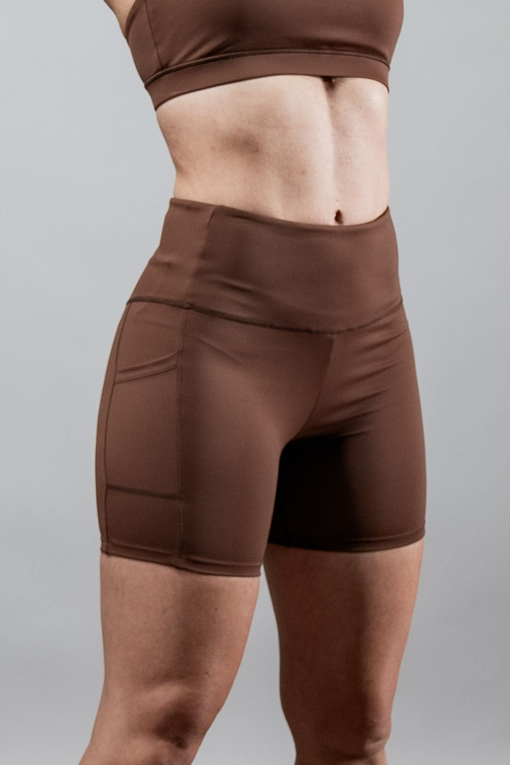 Varlo Women's SOHO Fitness Shorts 5" (City Mocha) — lifestyle worn / used context