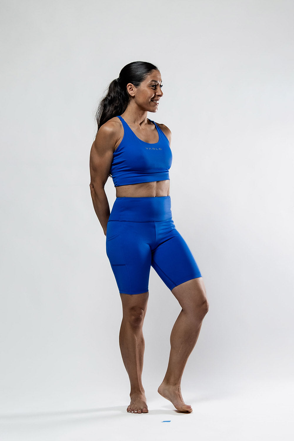 Varlo Women's SOHO Fitness Shorts 8" (Neo Blue) — detail shot 10