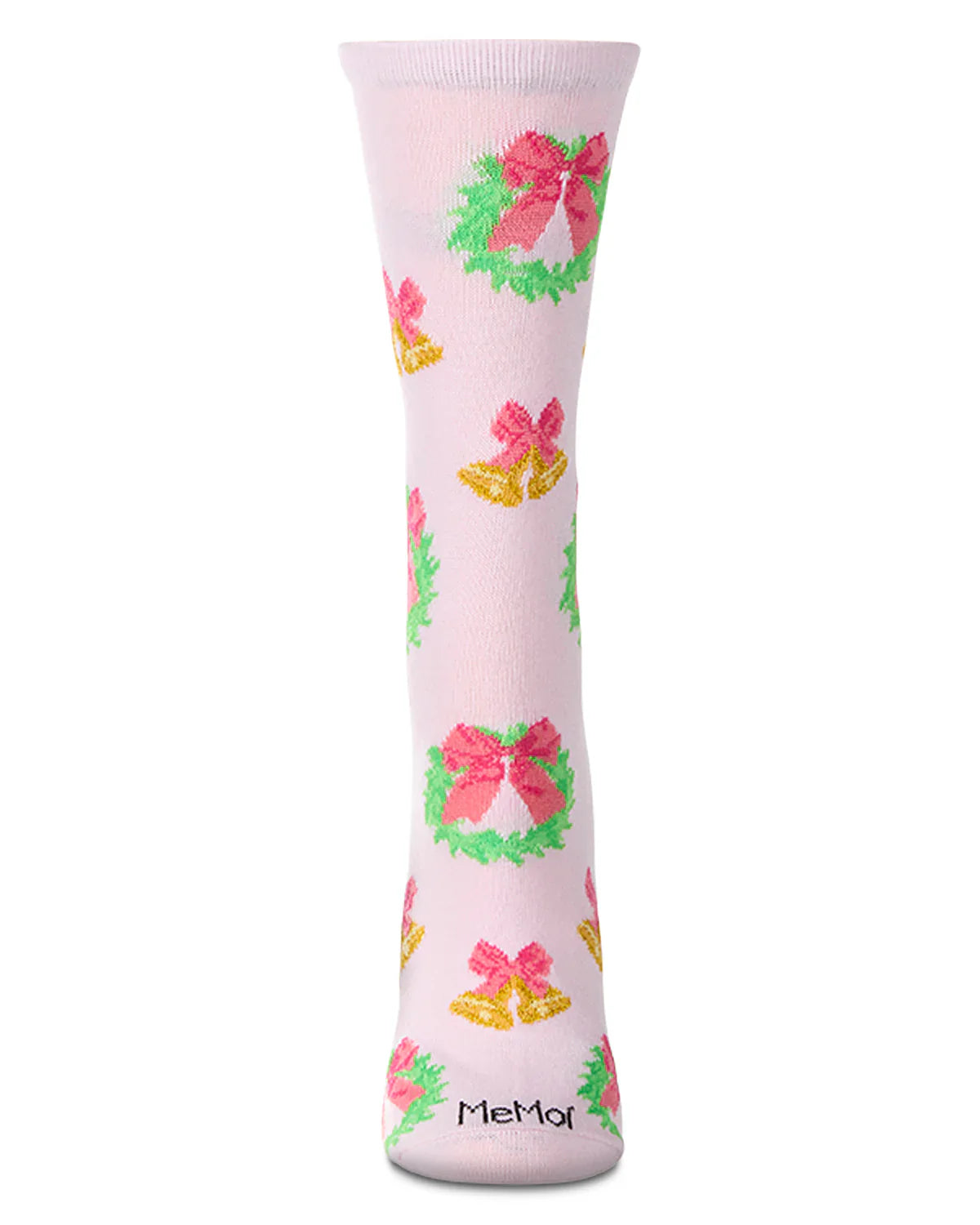 KADOU BOUTIQUE Women's "Bells N Bows" Christmas Holiday Novelty Crew Sock — detail close-up