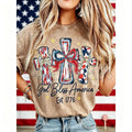 Women's God Bless America T-Shirt – Retro Patriotic 4th of July Graphic Tee, Vintage Washed Lightweight Cotton USA Country Pride Top