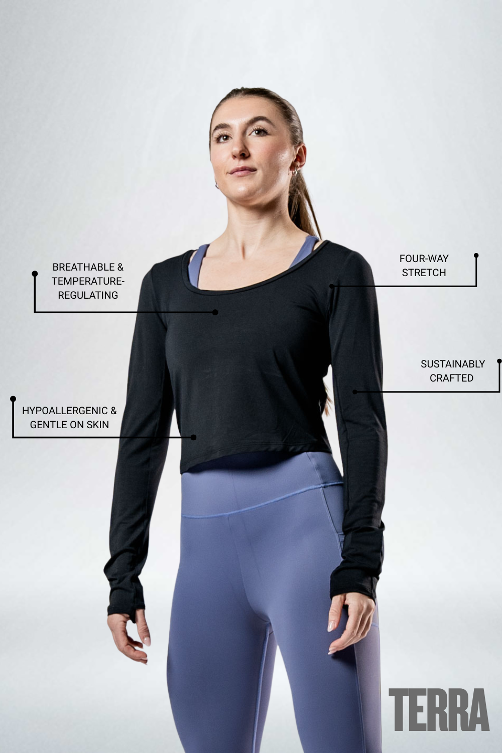 Varlo Women's Terra Recovery Arc Long Sleeve Crop (Black) — t-shirt category context