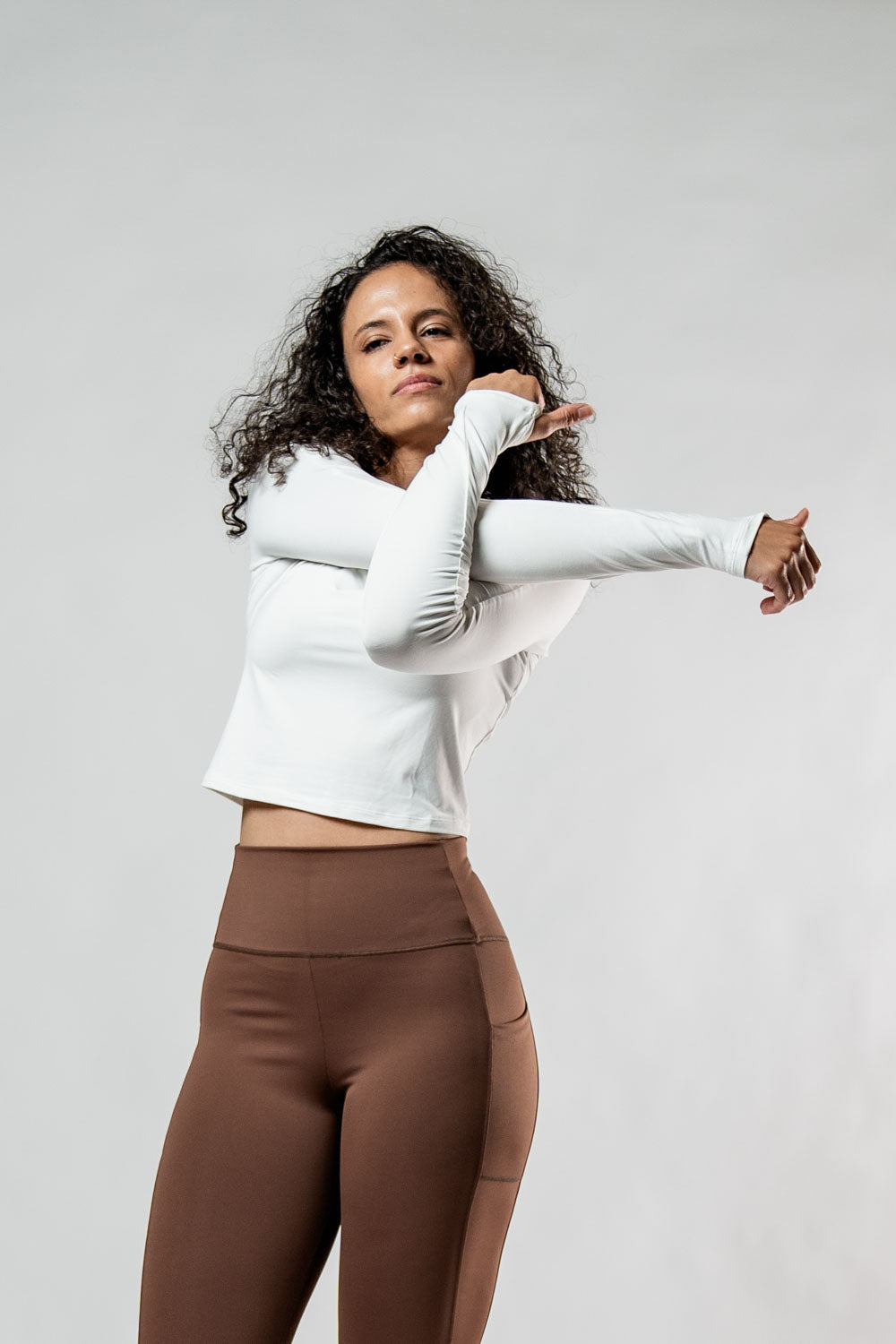 Varlo Women's Terra Recovery Arc Long Sleeve Crop (White) — fabric or material detail
