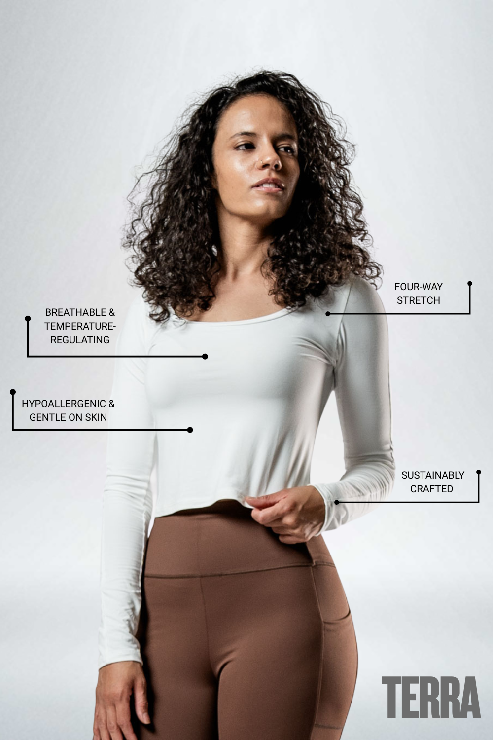 Varlo Women's Terra Recovery Arc Long Sleeve Crop (White) — t-shirt category context