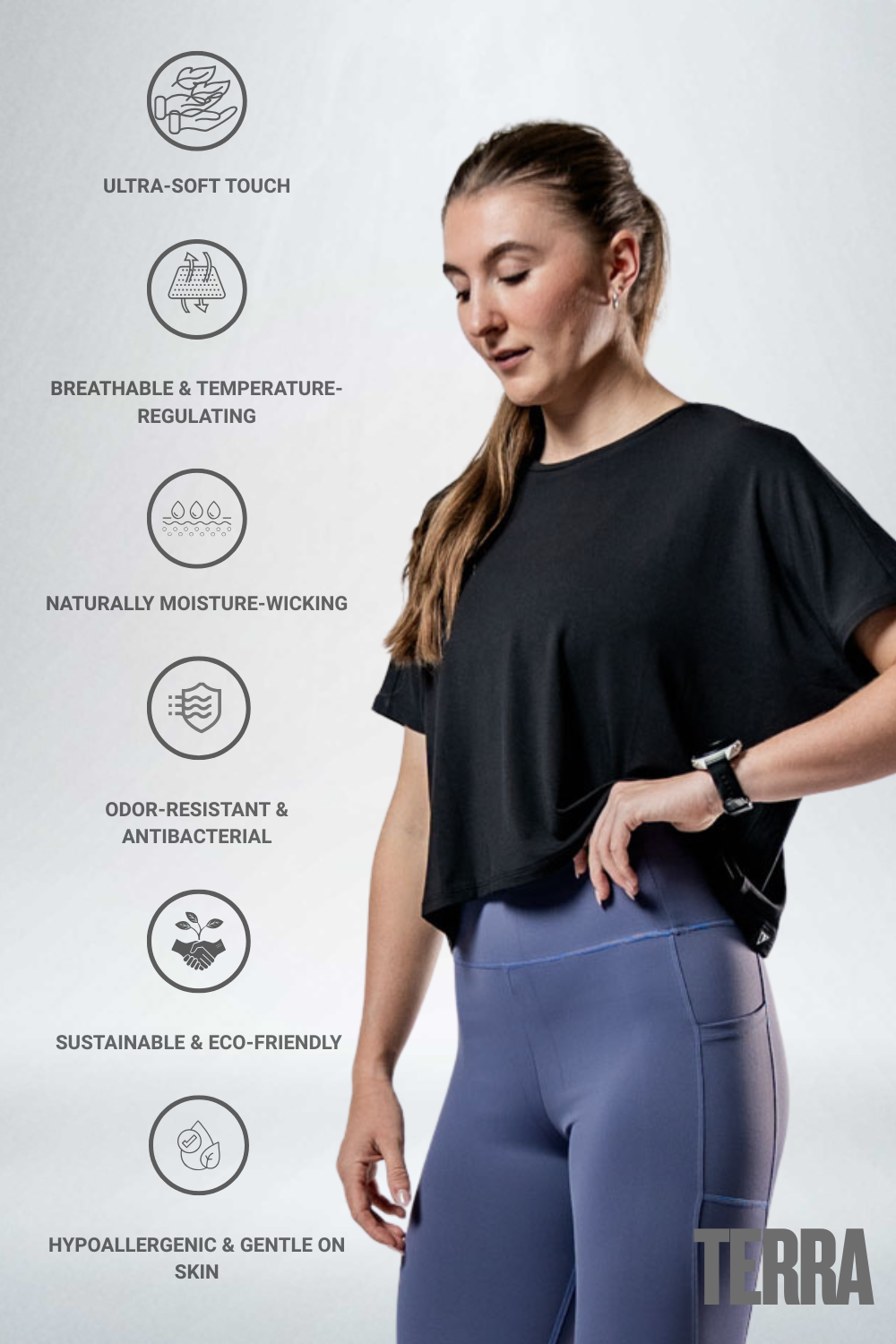 Varlo Women's Terra Recovery Drift Crop (Black) — detail close-up