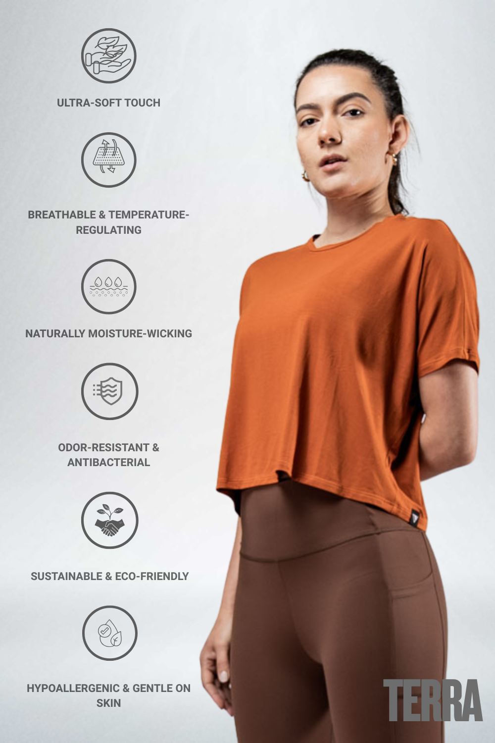 Varlo Women's Terra Recovery Drift Crop (Sunfire Clay) — construction detail