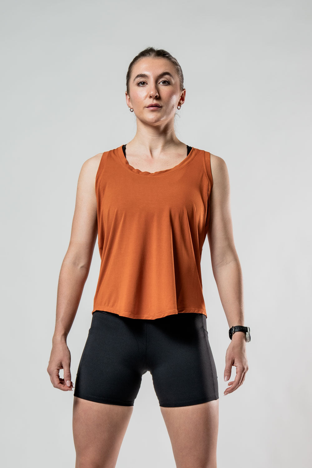 Varlo Women's Terra Recovery Halo Tank (Sunfire Clay) — Varlo branding close-up