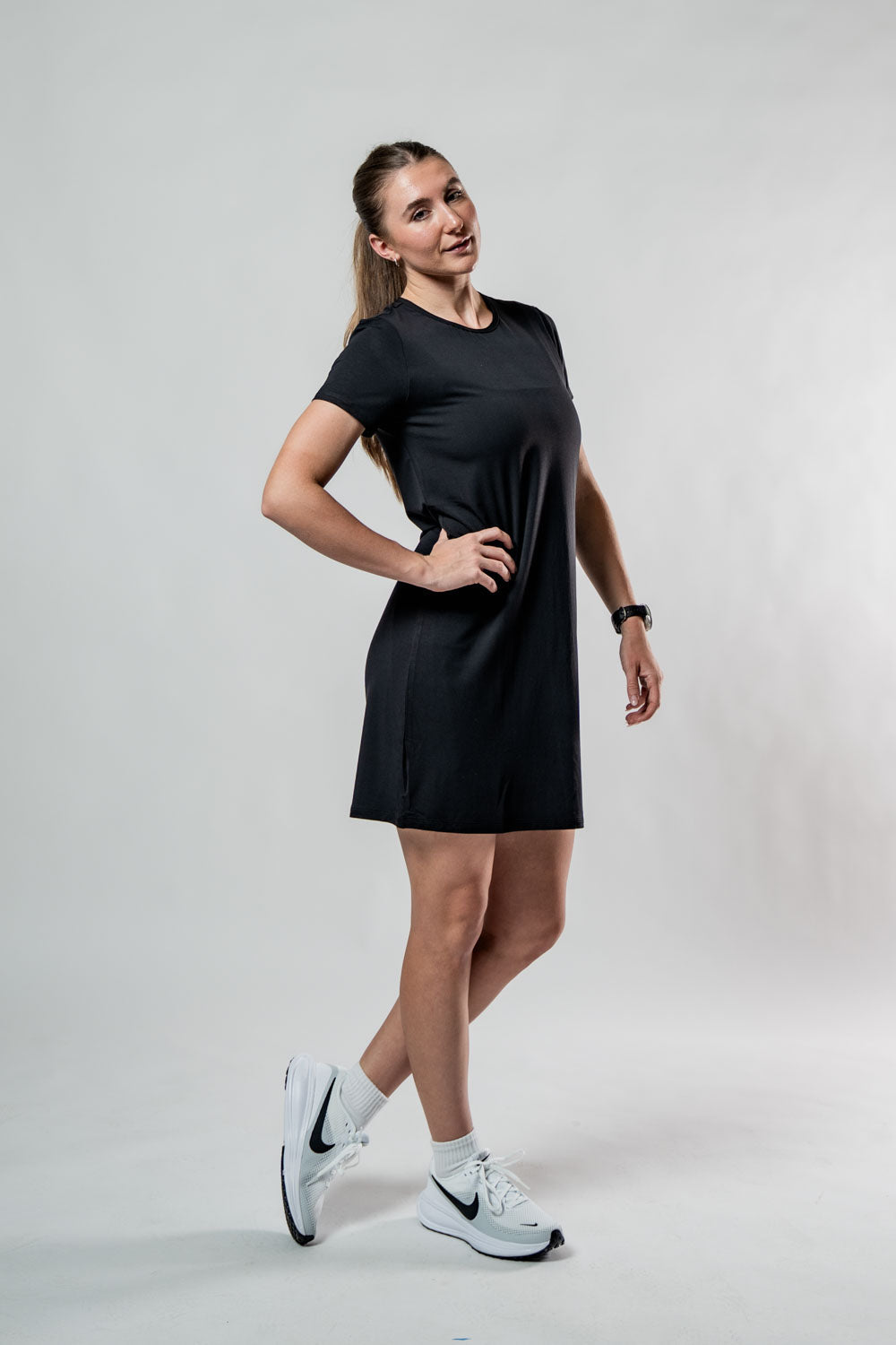 Varlo Women's Terra Recovery Motion Dress (Black) — flat-lay composition