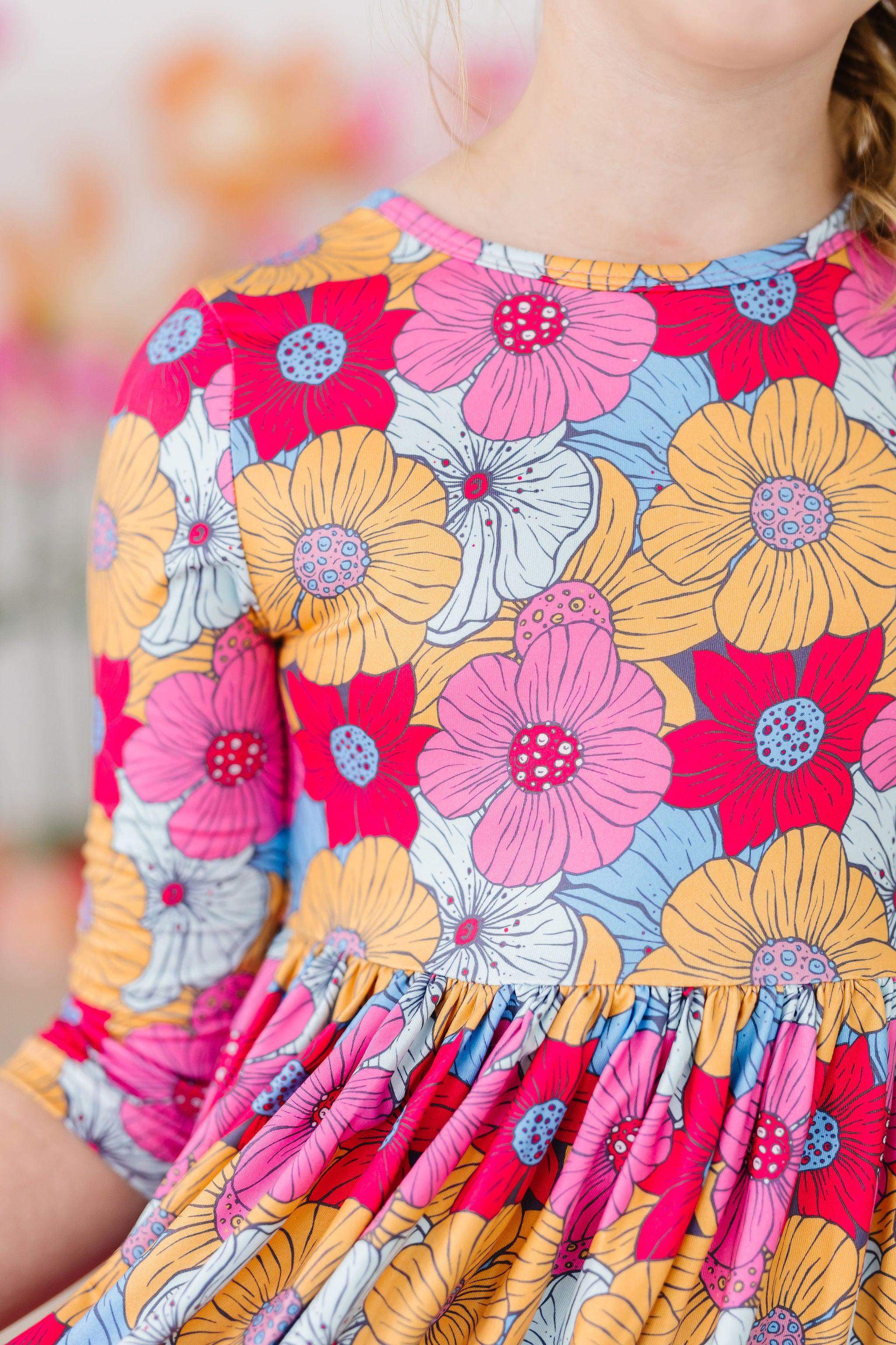 Mila & Rose ® SALE Wonderland Floral 3/4 Sleeve Pocket Twirl Dress — detail close-up