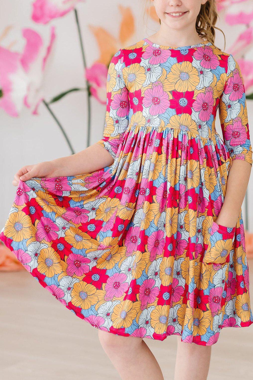 Mila & Rose ® SALE Wonderland Floral 3/4 Sleeve Pocket Twirl Dress — side view