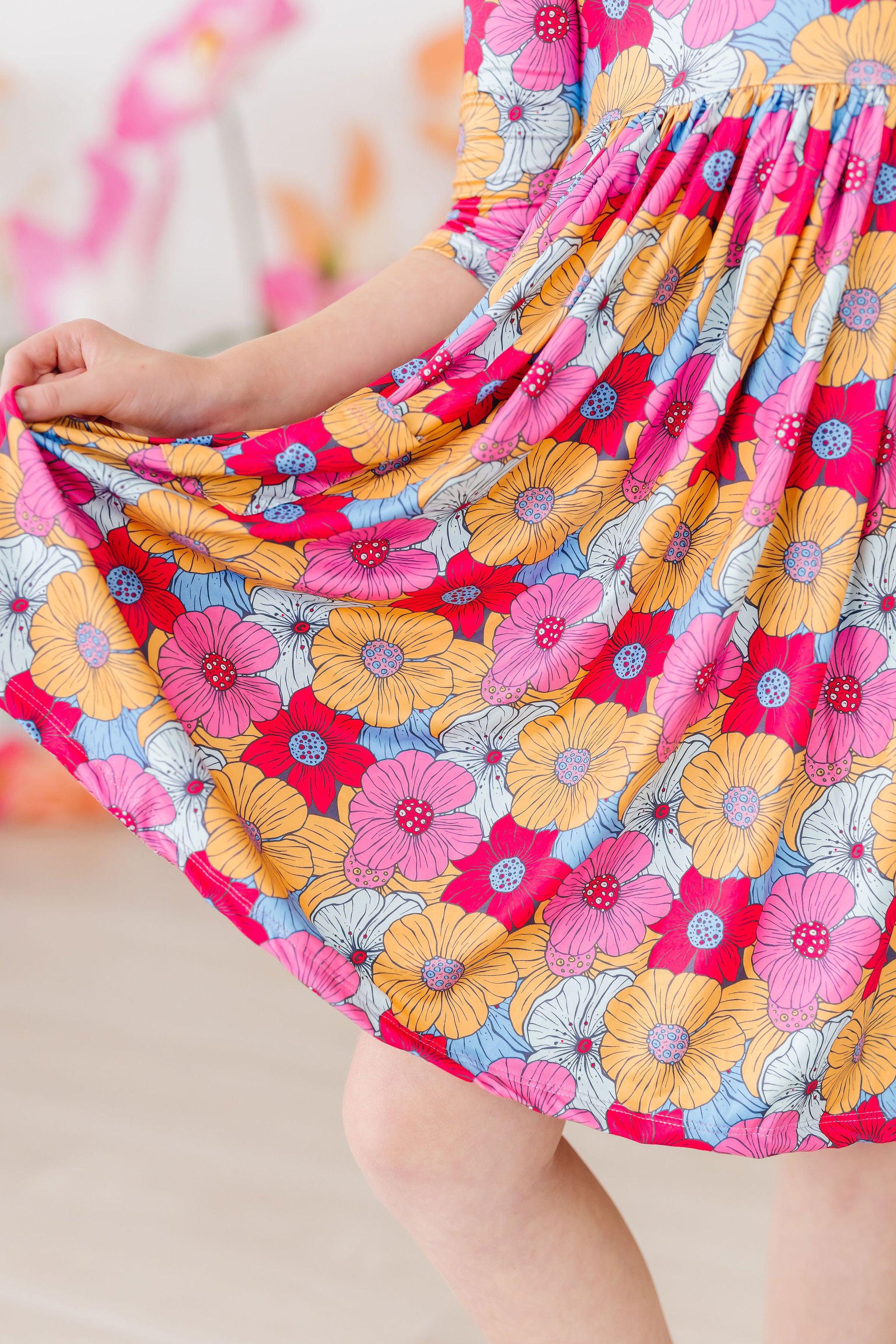 Mila & Rose ® SALE Wonderland Floral 3/4 Sleeve Pocket Twirl Dress — back view