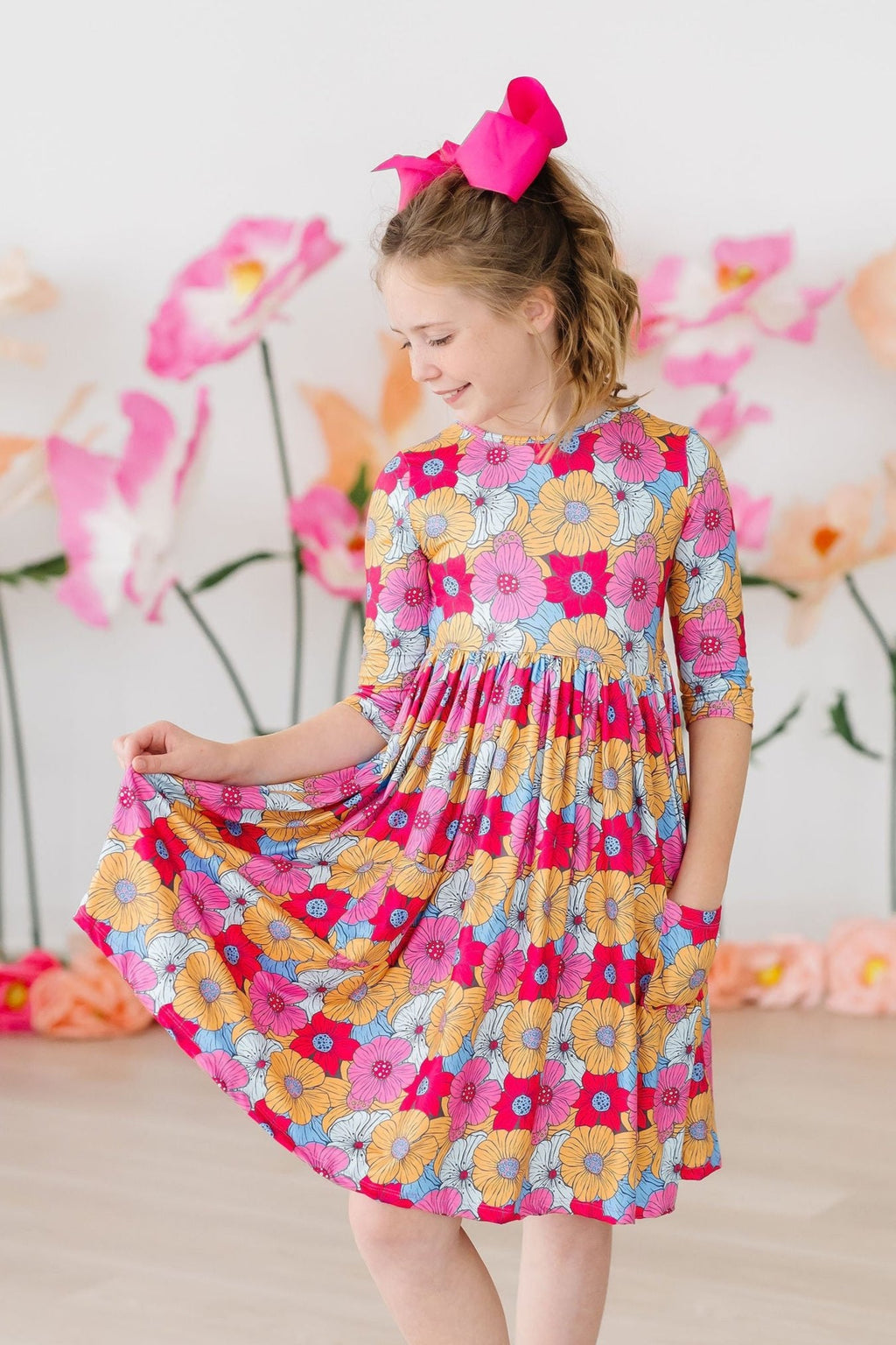 Mila & Rose ® SALE Wonderland Floral 3/4 Sleeve Pocket Twirl Dress — main product shot