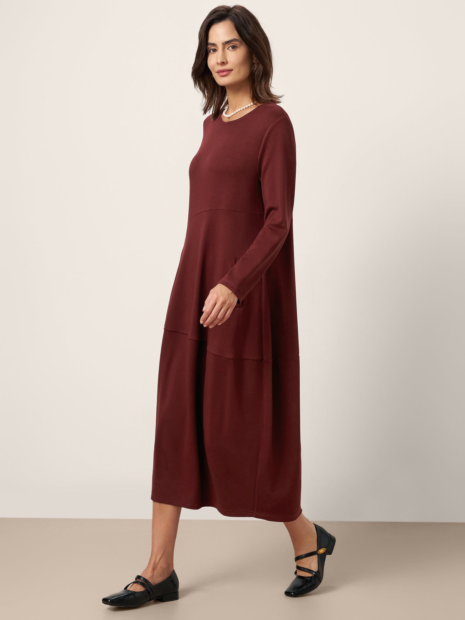 LINTICO LINTICO Wool-Cotton Asymmetric Cocoon Midi Dress AVERIE — construction detail