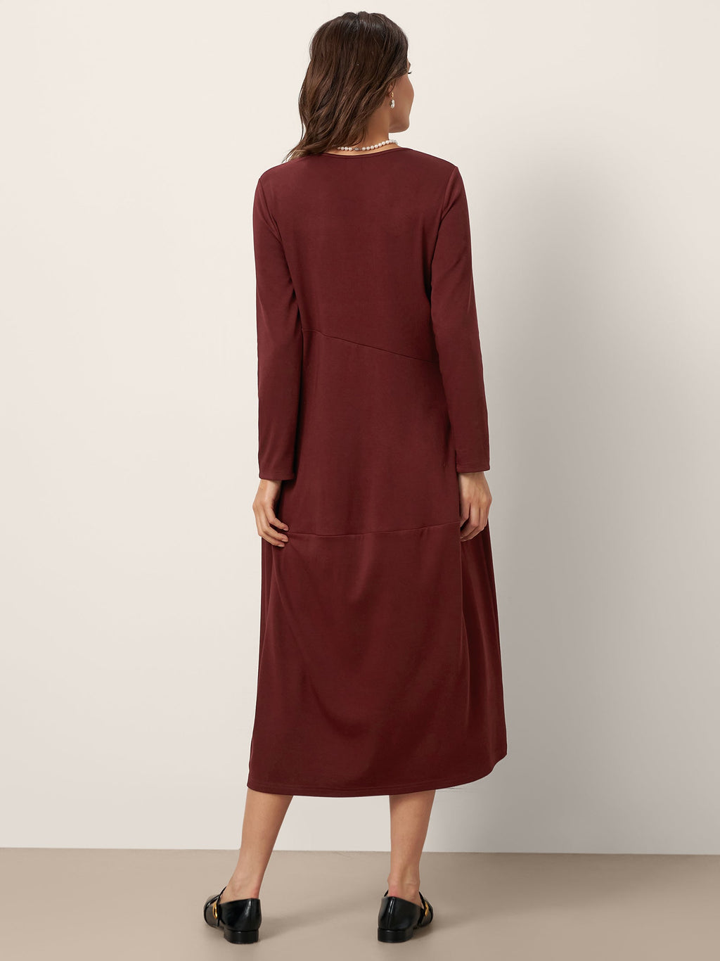 LINTICO LINTICO Wool-Cotton Asymmetric Cocoon Midi Dress AVERIE — LINTICO branding close-up