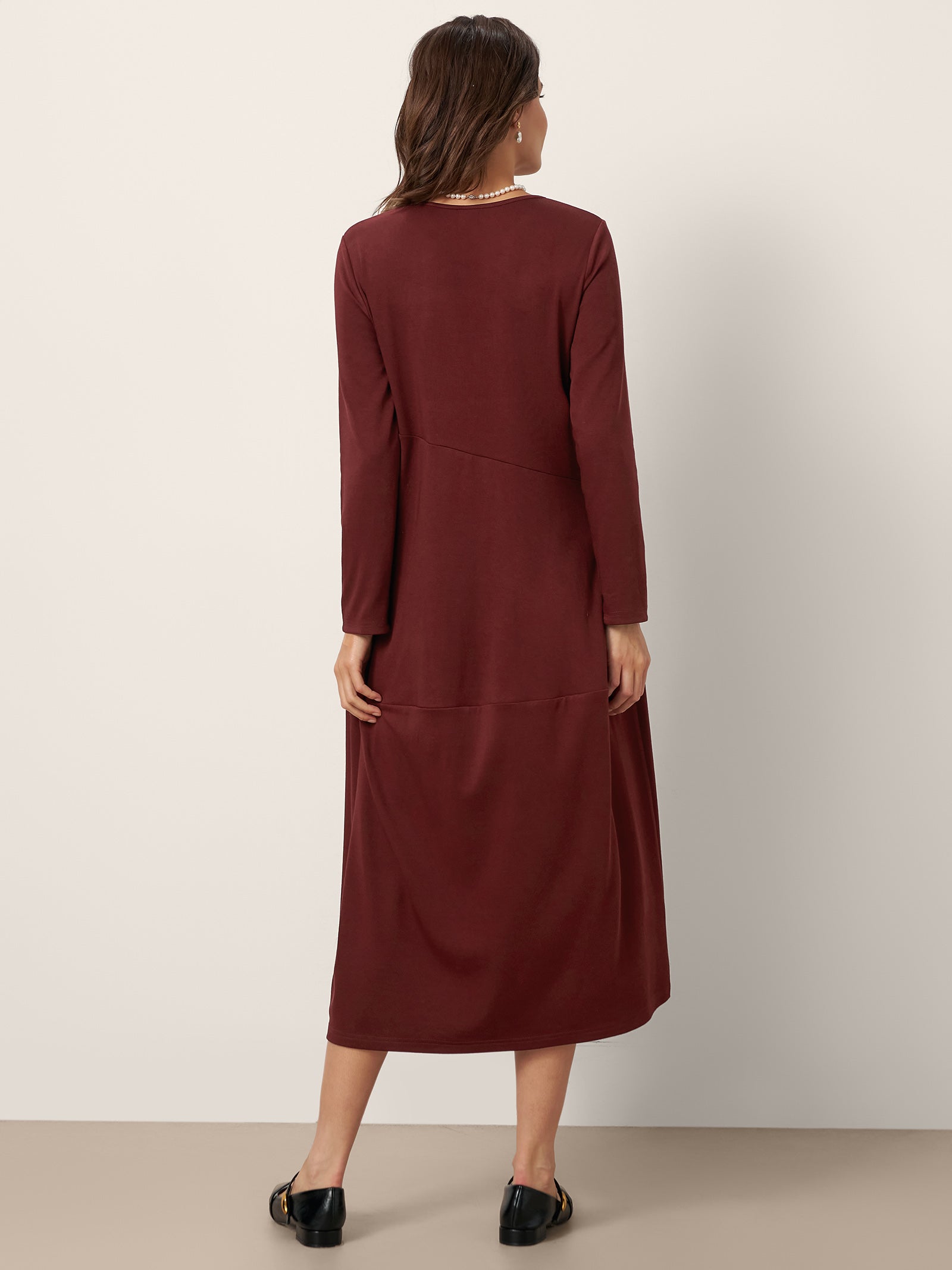 LINTICO LINTICO Wool-Cotton Asymmetric Cocoon Midi Dress AVERIE — LINTICO branding close-up