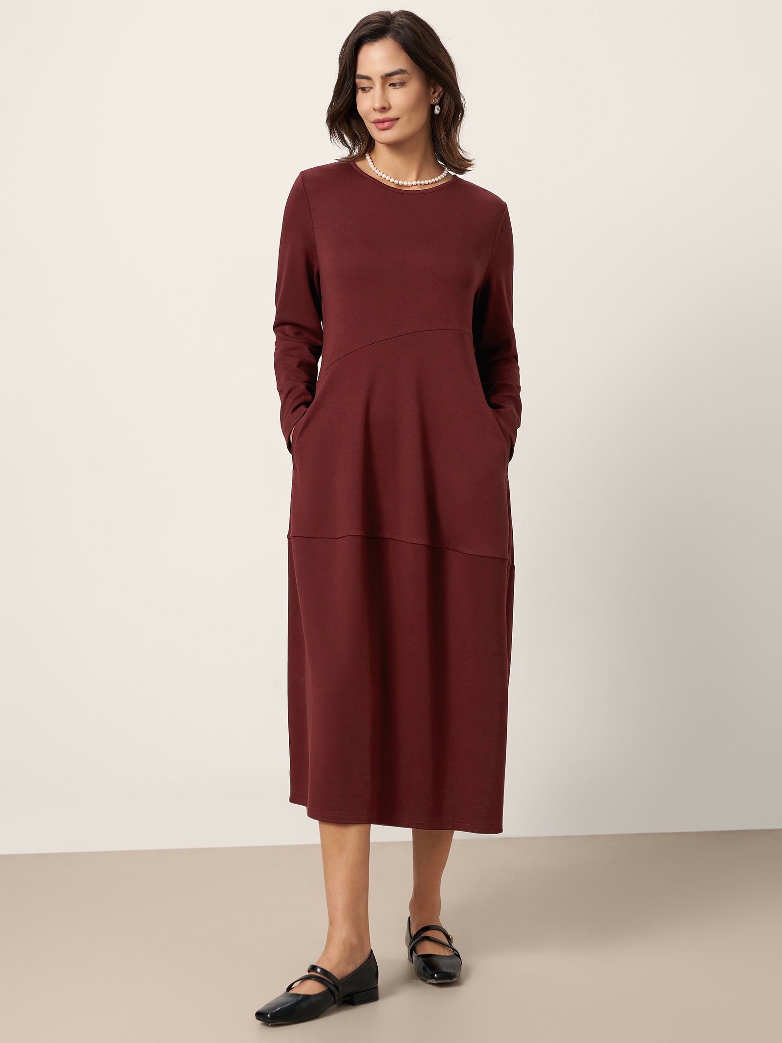 LINTICO LINTICO Wool-Cotton Asymmetric Cocoon Midi Dress AVERIE — main product shot