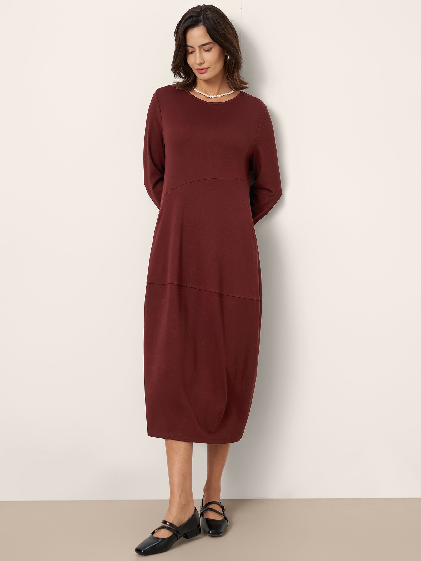 LINTICO LINTICO Wool-Cotton Asymmetric Cocoon Midi Dress AVERIE — dresses-midi dresses category context
