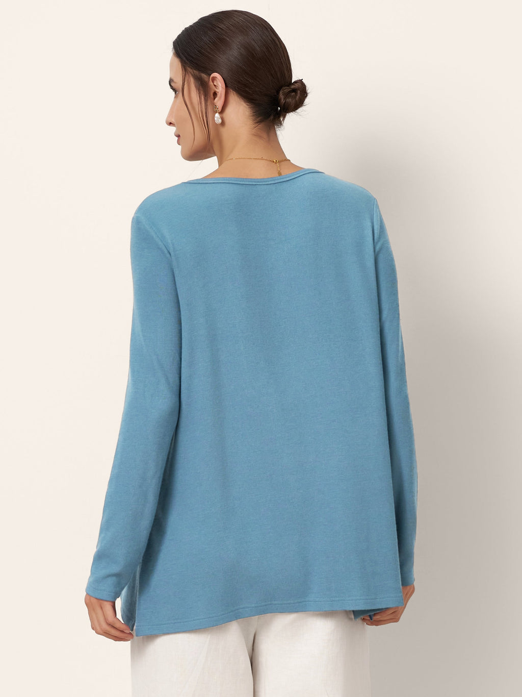 LINTICO Wool-Blend Sweetheart Pleated Long Sleeve Top AMBER — LINTICO branding close-up