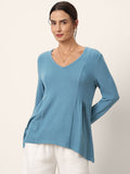 LINTICO Wool-Blend Sweetheart Pleated Long Sleeve Top AMBER — main product shot