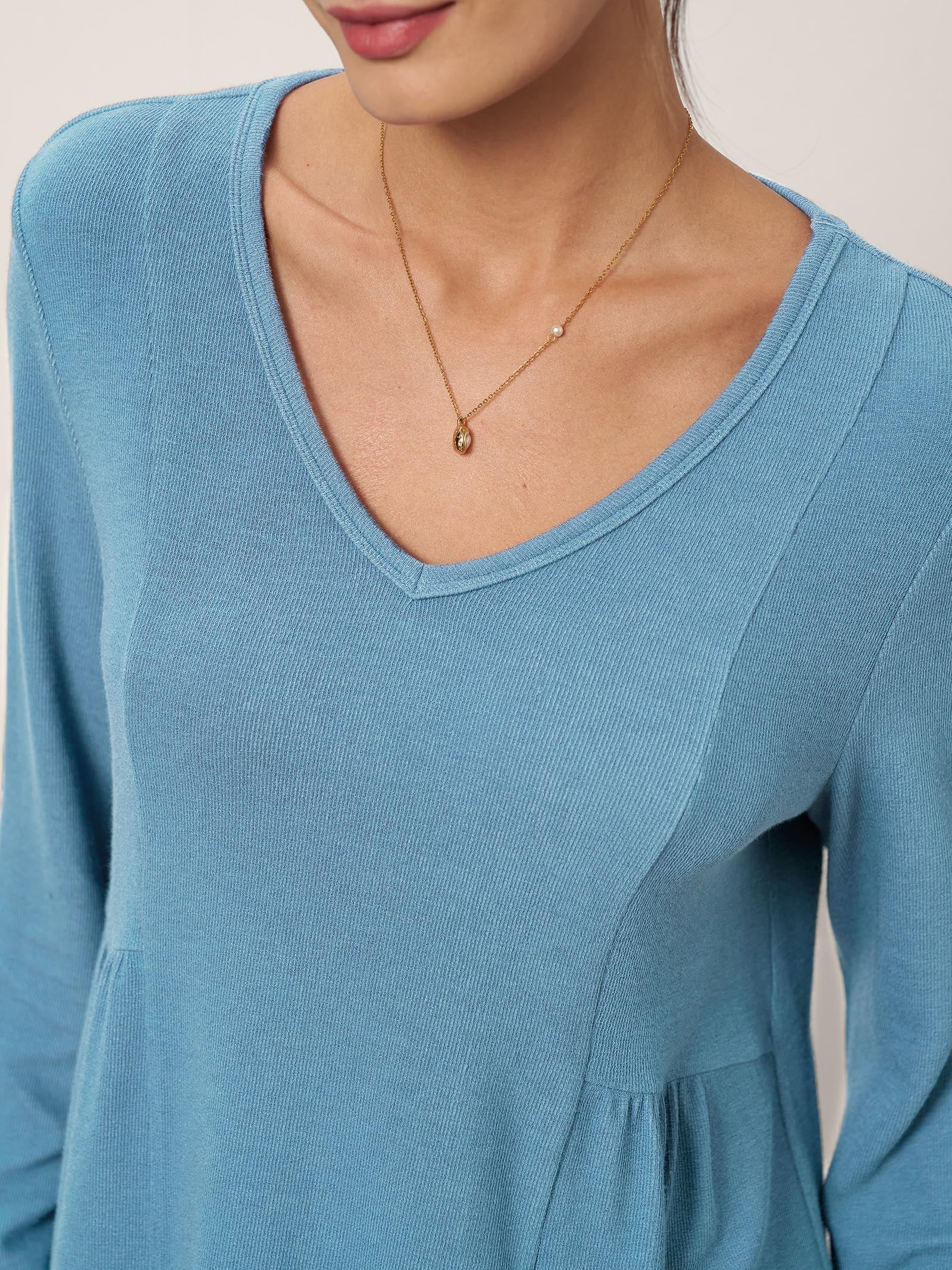 LINTICO Wool-Blend Sweetheart Pleated Long Sleeve Top AMBER — detail shot 6