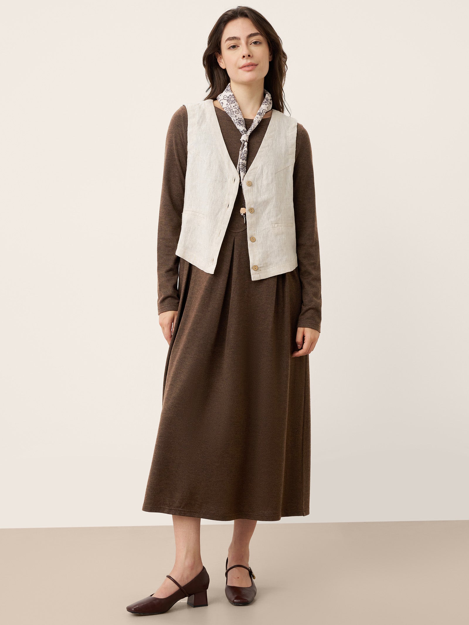 LINTICO Wool Arc-Panel Sculpted Pleats Maxi Dress CALISTA — detail shot 6