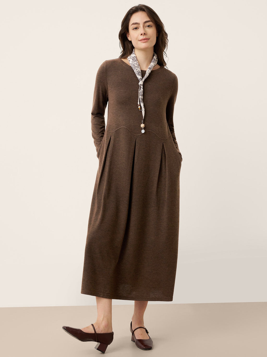 LINTICO Wool Arc-Panel Sculpted Pleats Maxi Dress CALISTA — main product shot