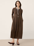LINTICO Wool Arc-Panel Sculpted Pleats Maxi Dress CALISTA — main product shot