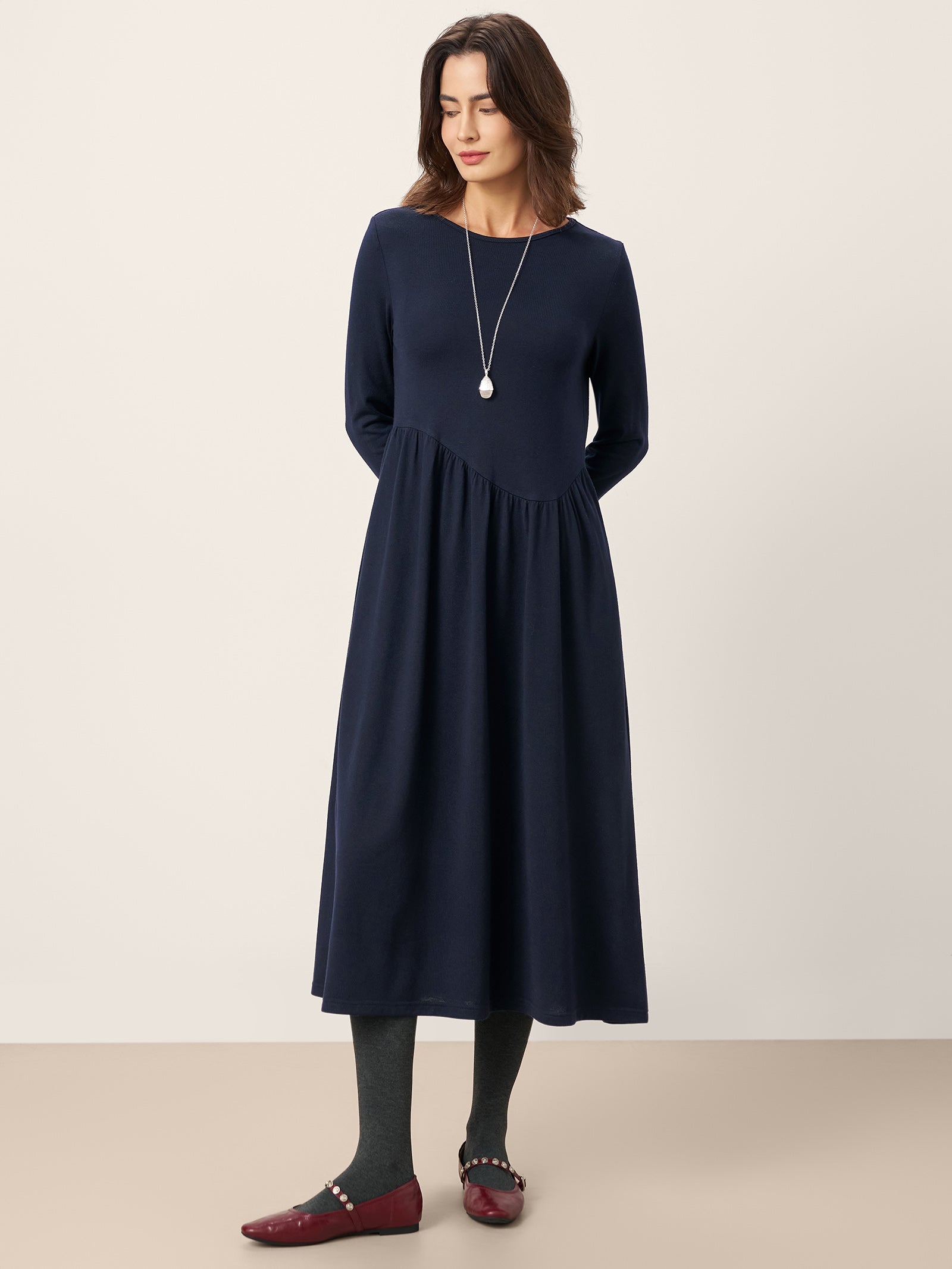LINTICO LINTICO Wool Asymmetric Curved-Cut Maxi Dress CALLIE — construction detail