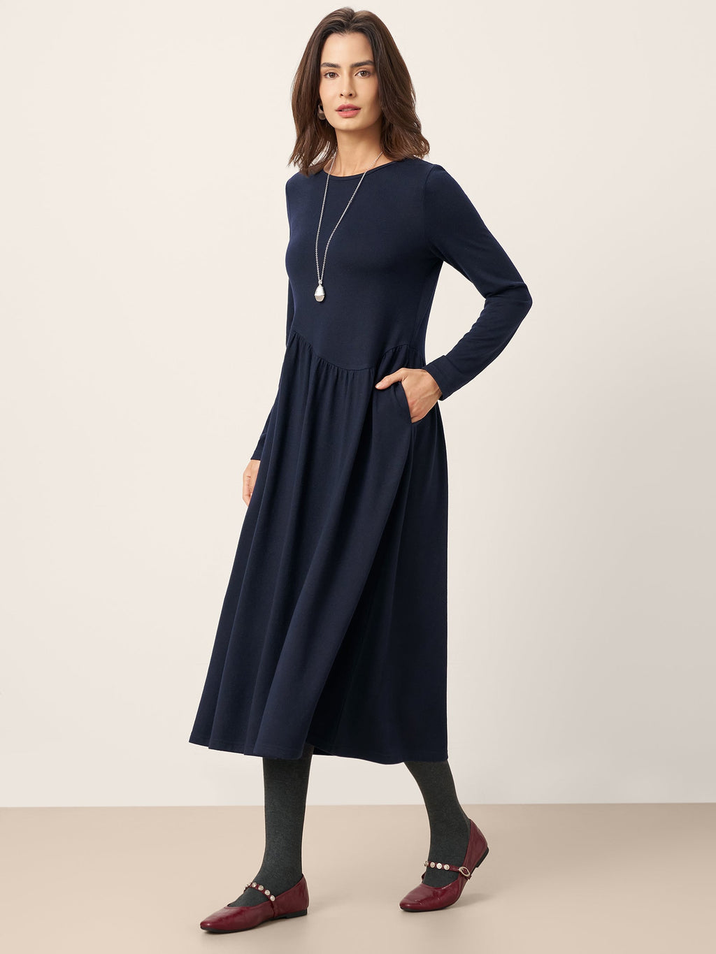 LINTICO LINTICO Wool Asymmetric Curved-Cut Maxi Dress CALLIE — main product shot