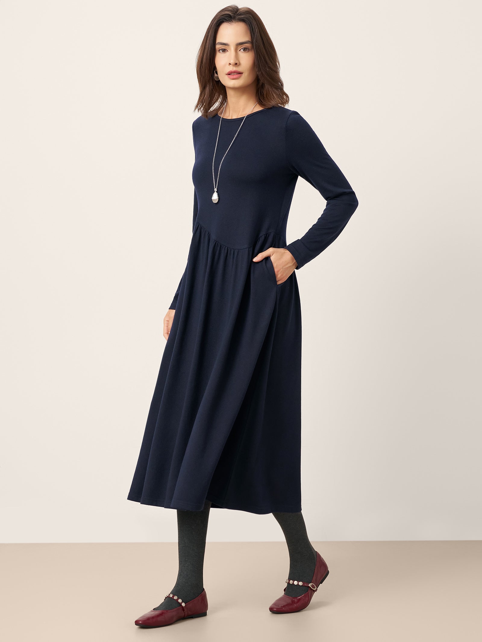 LINTICO LINTICO Wool Asymmetric Curved-Cut Maxi Dress CALLIE — main product shot