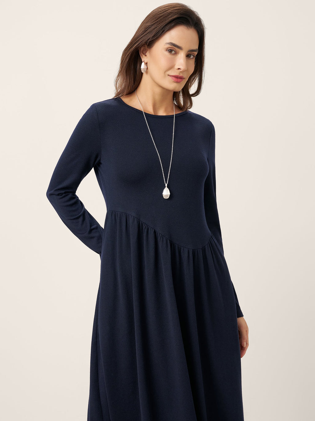 LINTICO LINTICO Wool Asymmetric Curved-Cut Maxi Dress CALLIE — detail shot 6