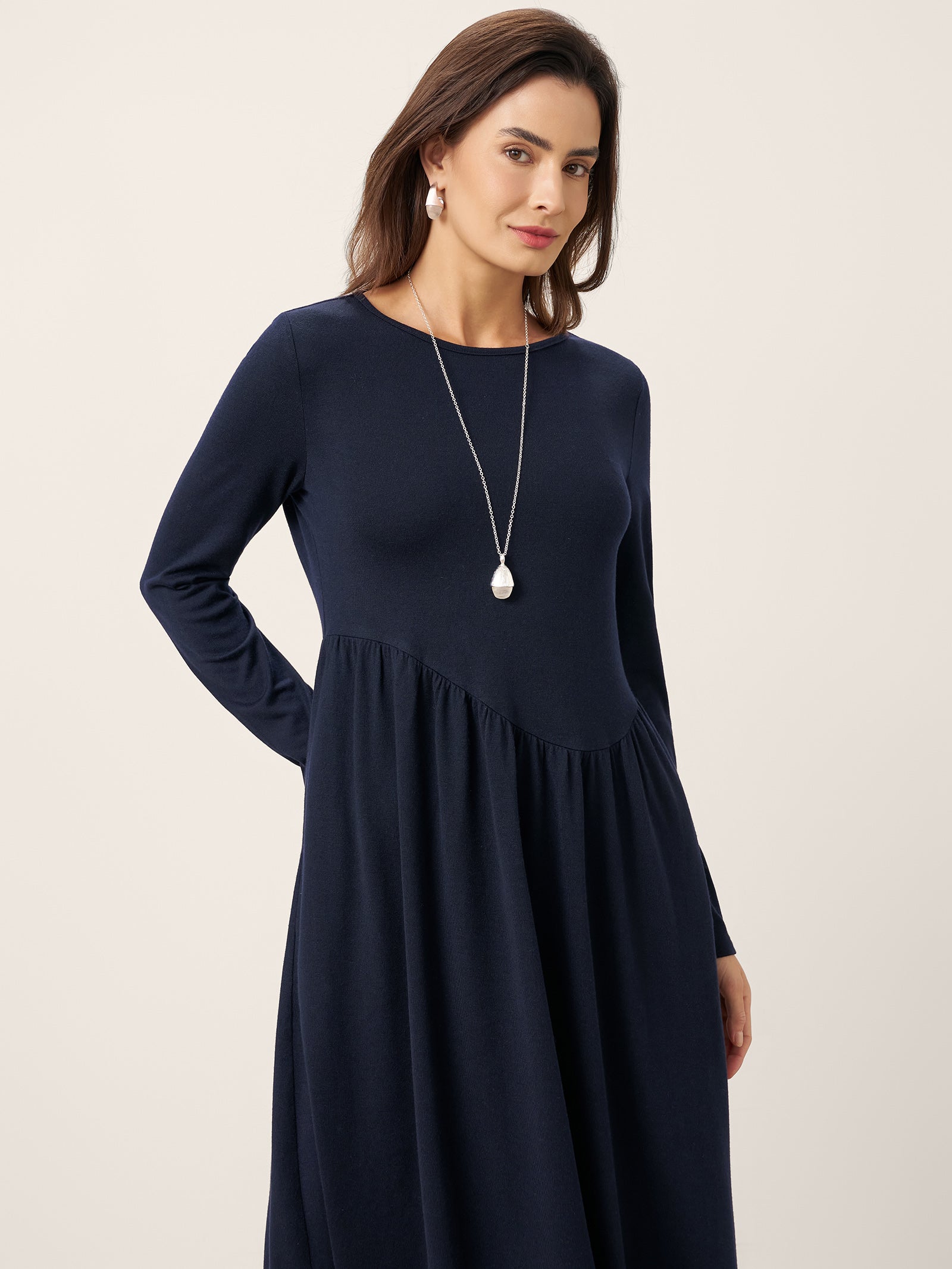 LINTICO LINTICO Wool Asymmetric Curved-Cut Maxi Dress CALLIE — detail shot 6