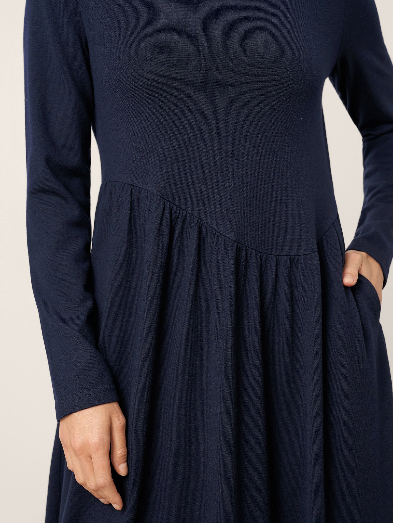 LINTICO LINTICO Wool Asymmetric Curved-Cut Maxi Dress CALLIE — lifestyle worn / used context