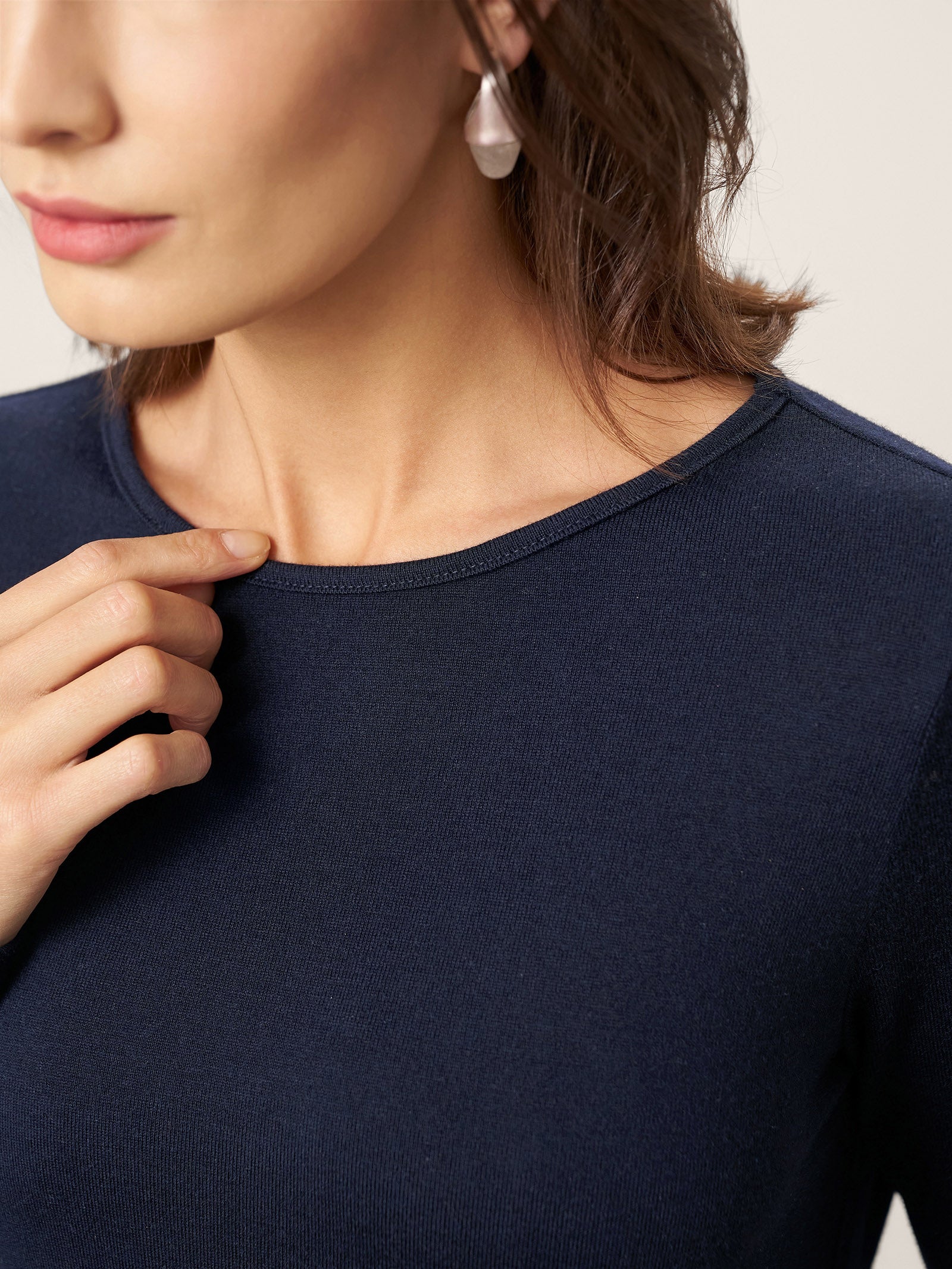 LINTICO LINTICO Wool Asymmetric Curved-Cut Maxi Dress CALLIE — LINTICO branding close-up