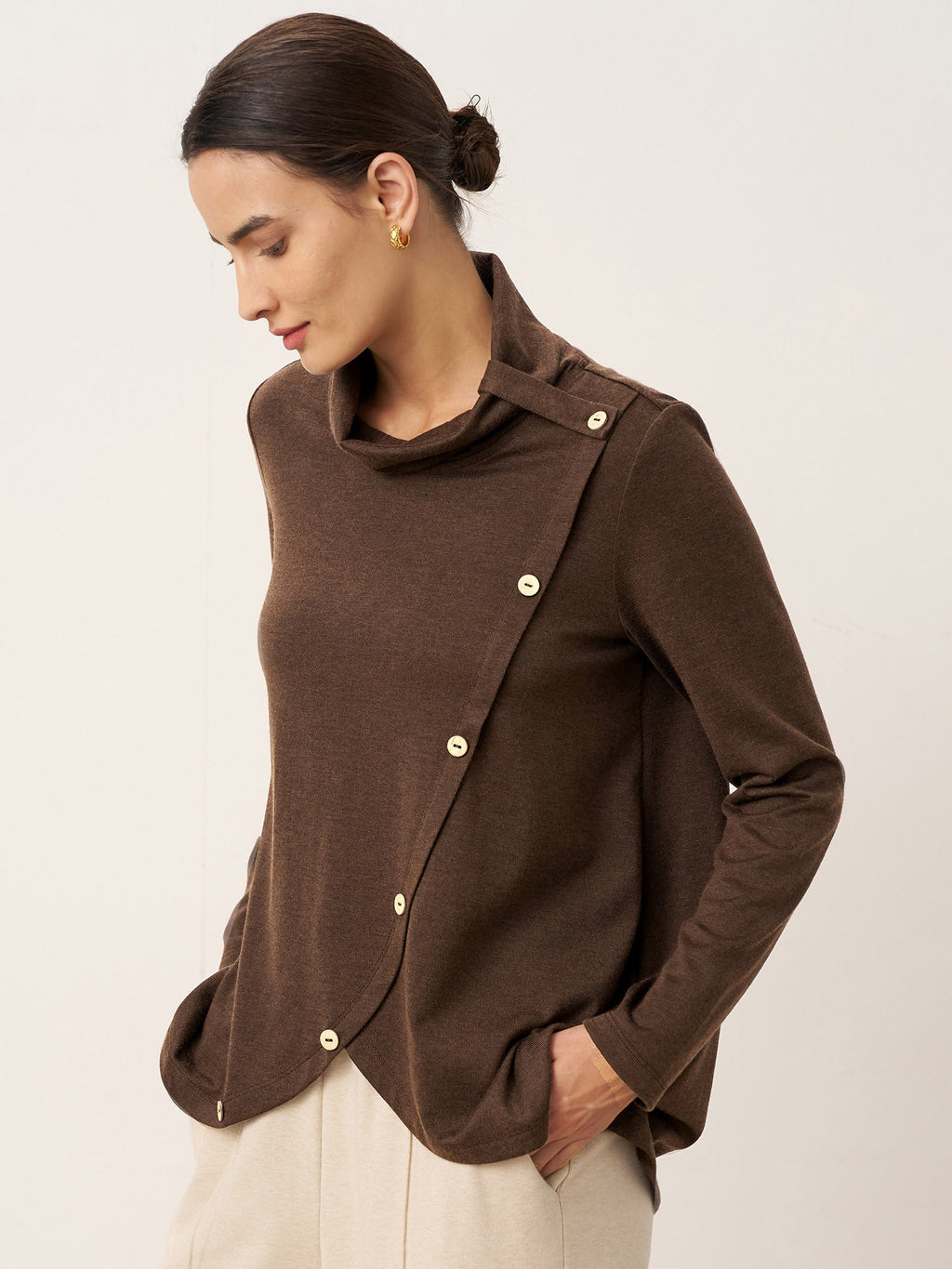 LINTICO Wool Asymmetric Hem Long Sleeve Top CHARITY — tops-jersey tops category context