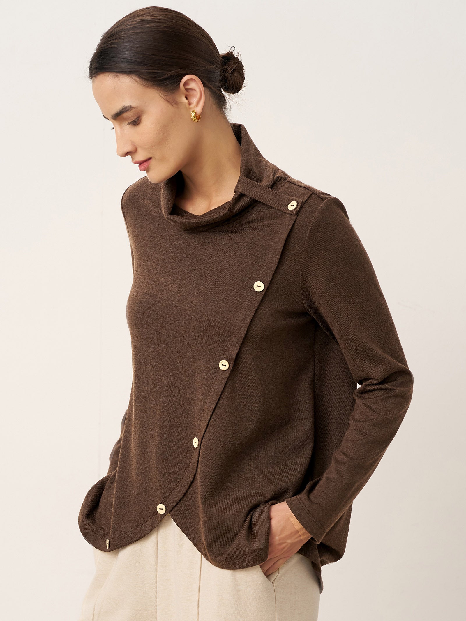 LINTICO Wool Asymmetric Hem Long Sleeve Top CHARITY — tops-jersey tops category context