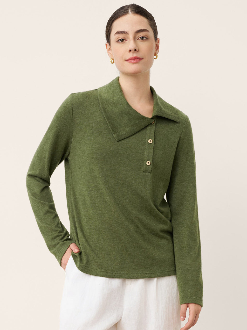 LINTICO Wool Asymmetric Lapel Fruit Button Decor Top YSABEL — main product shot