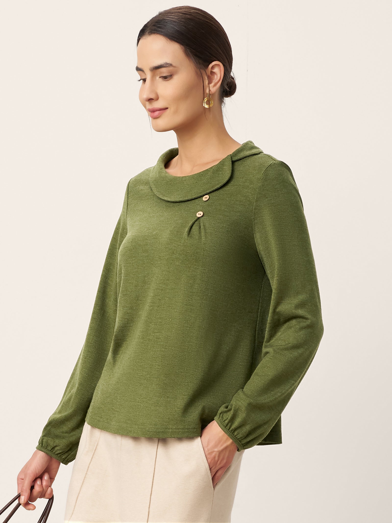 LINTICO LINTICO Wool Asymmetric Pleated Long Sleeve Top ARLETTE — tops-jersey tops category context