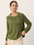 LINTICO LINTICO Wool Asymmetric Pleated Long Sleeve Top ARLETTE — main product shot