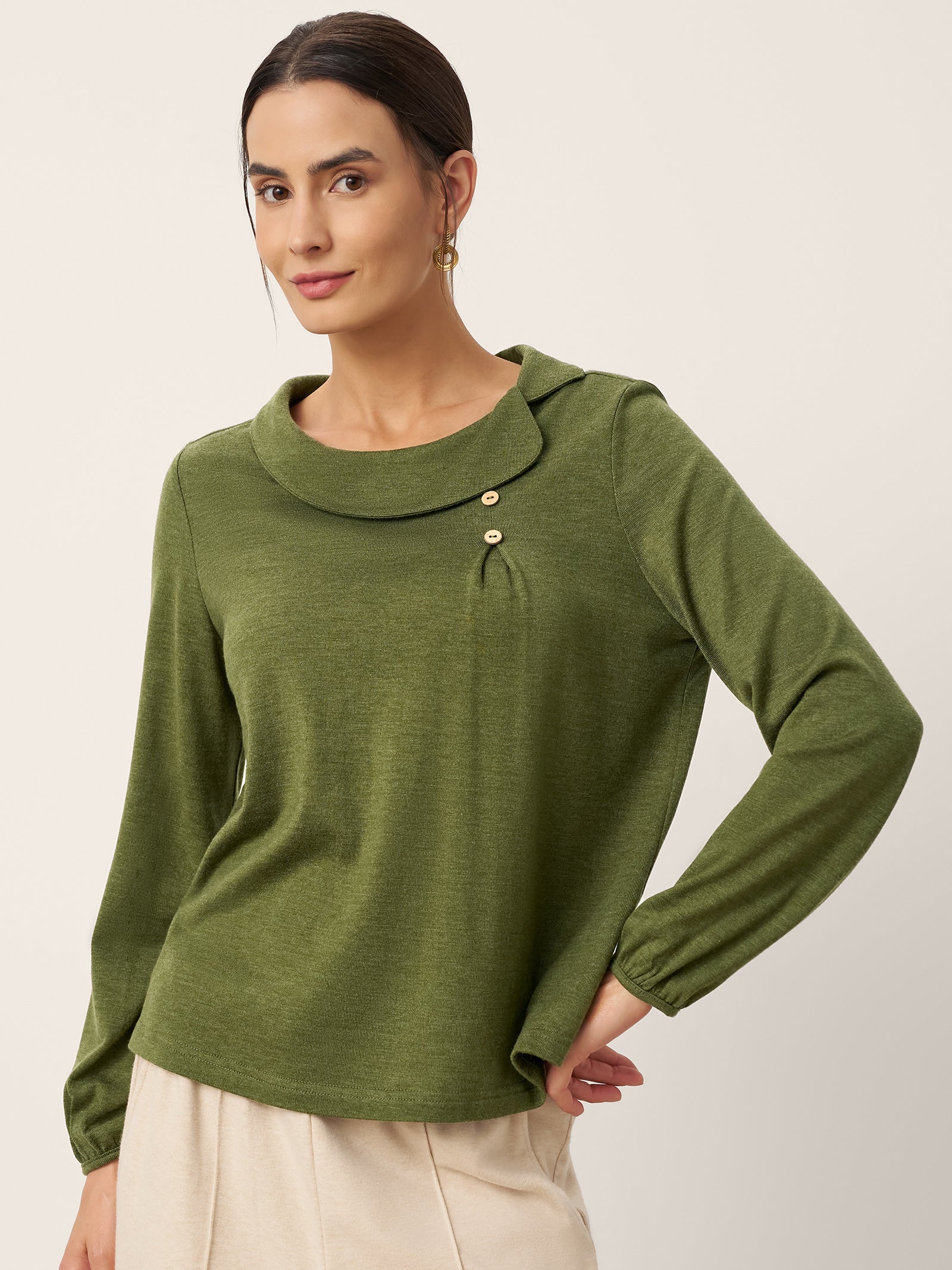 LINTICO LINTICO Wool Asymmetric Pleated Long Sleeve Top ARLETTE — Long Sleeve detail