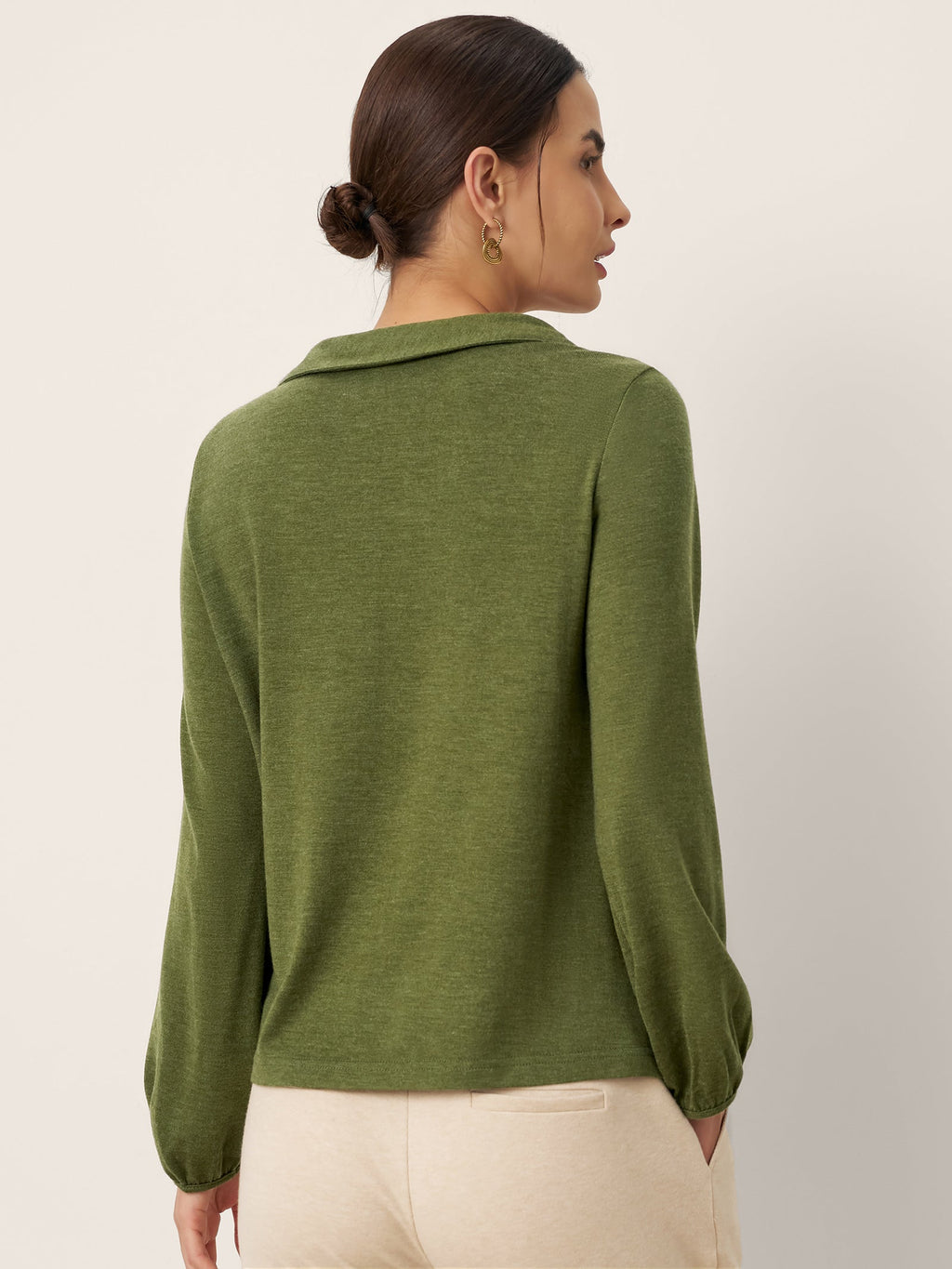 LINTICO LINTICO Wool Asymmetric Pleated Long Sleeve Top ARLETTE — lifestyle worn / used context