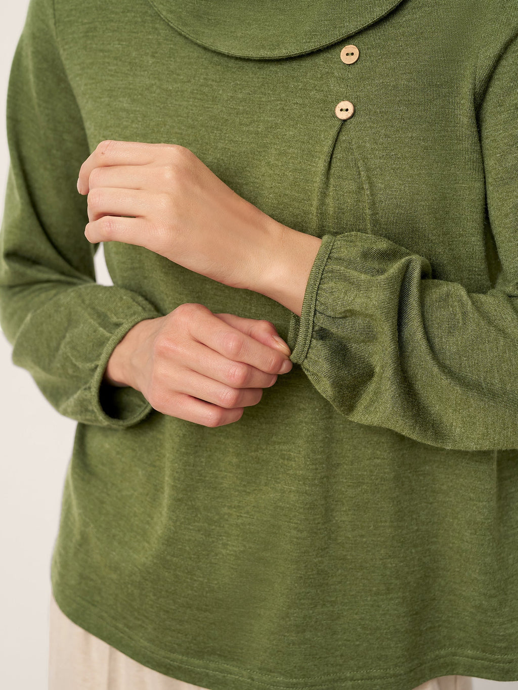 LINTICO LINTICO Wool Asymmetric Pleated Long Sleeve Top ARLETTE — detail shot 8