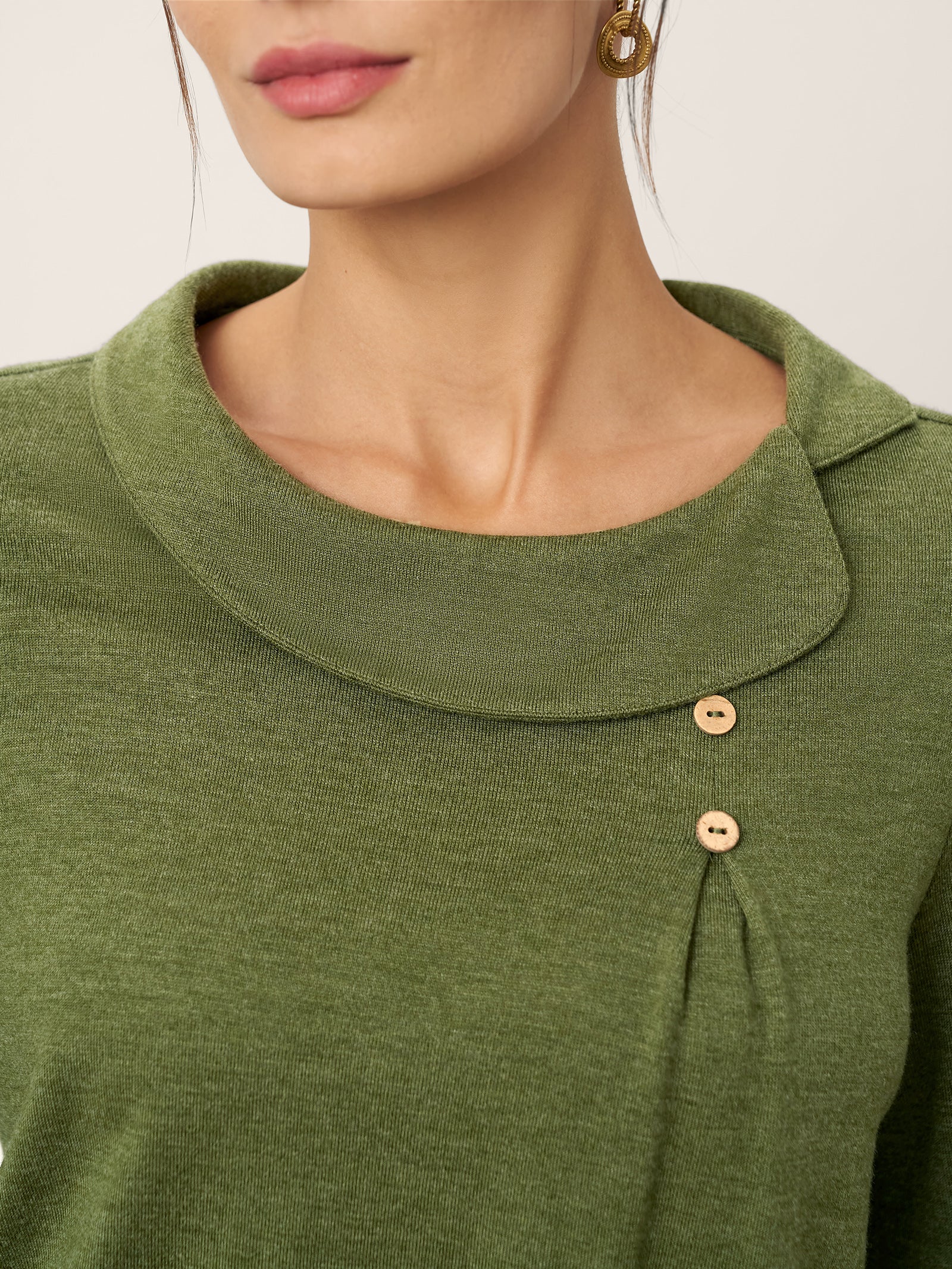 LINTICO LINTICO Wool Asymmetric Pleated Long Sleeve Top ARLETTE — detail shot 7