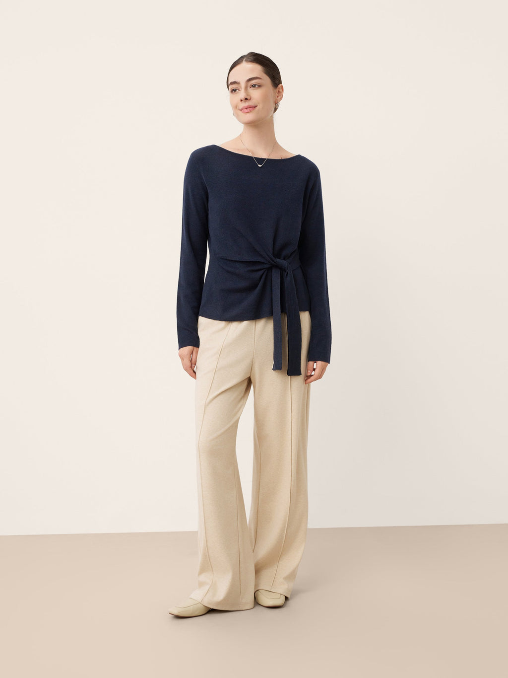 Wool Belted Waist Boat Neck Top NATALIA