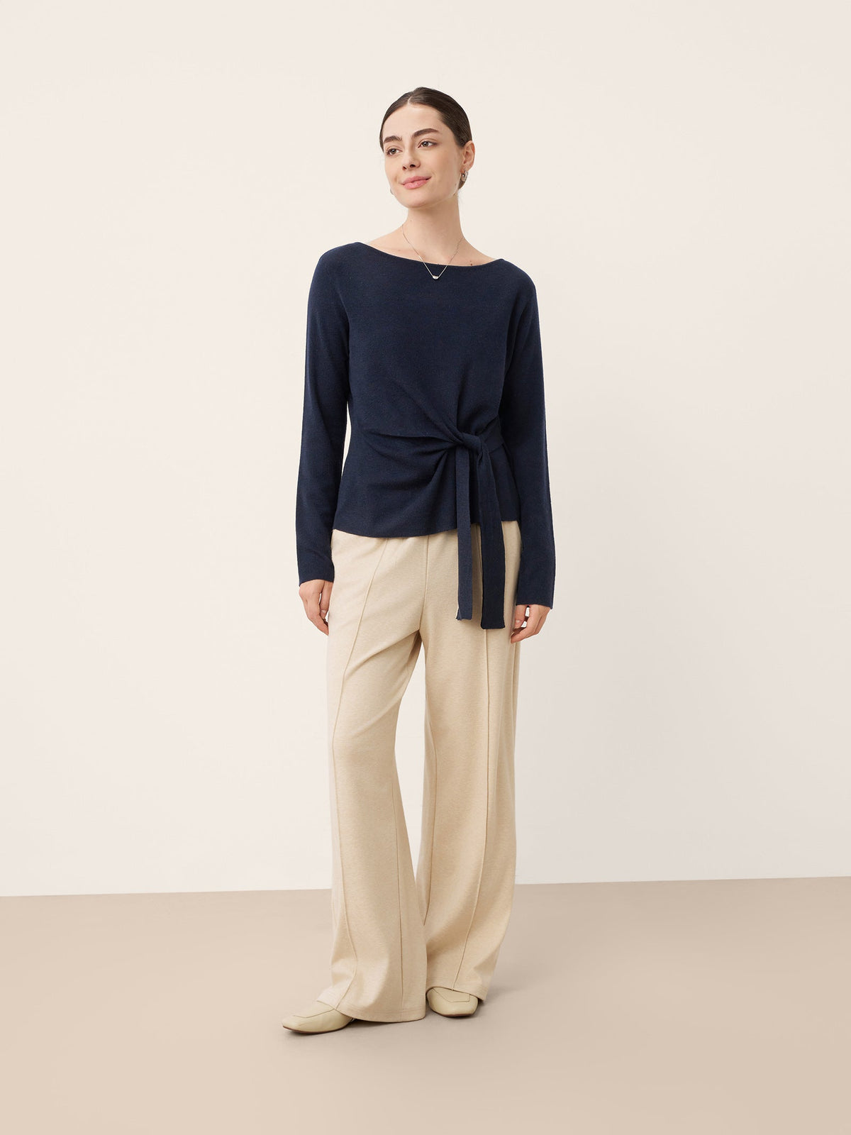 Wool Belted Waist Boat Neck Top NATALIA