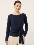 Wool Belted Waist Boat Neck Top NATALIA